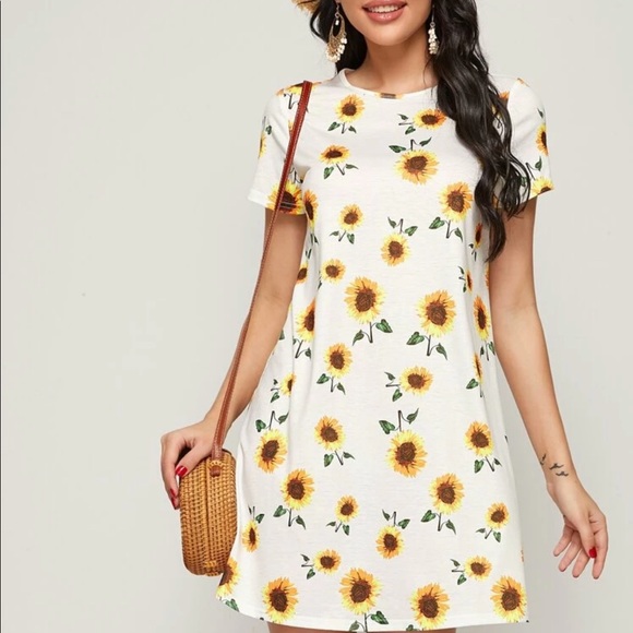 Boho sunflower print tee mini dress white - Picture 2 of 6
